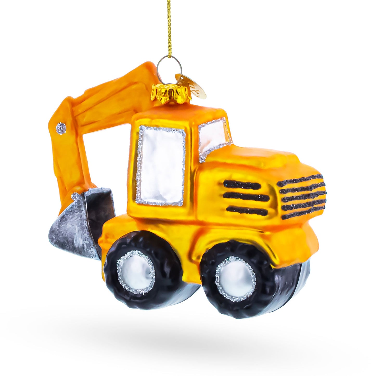 Wheel Excavator Construction Vehicle Glass Christmas Ornament