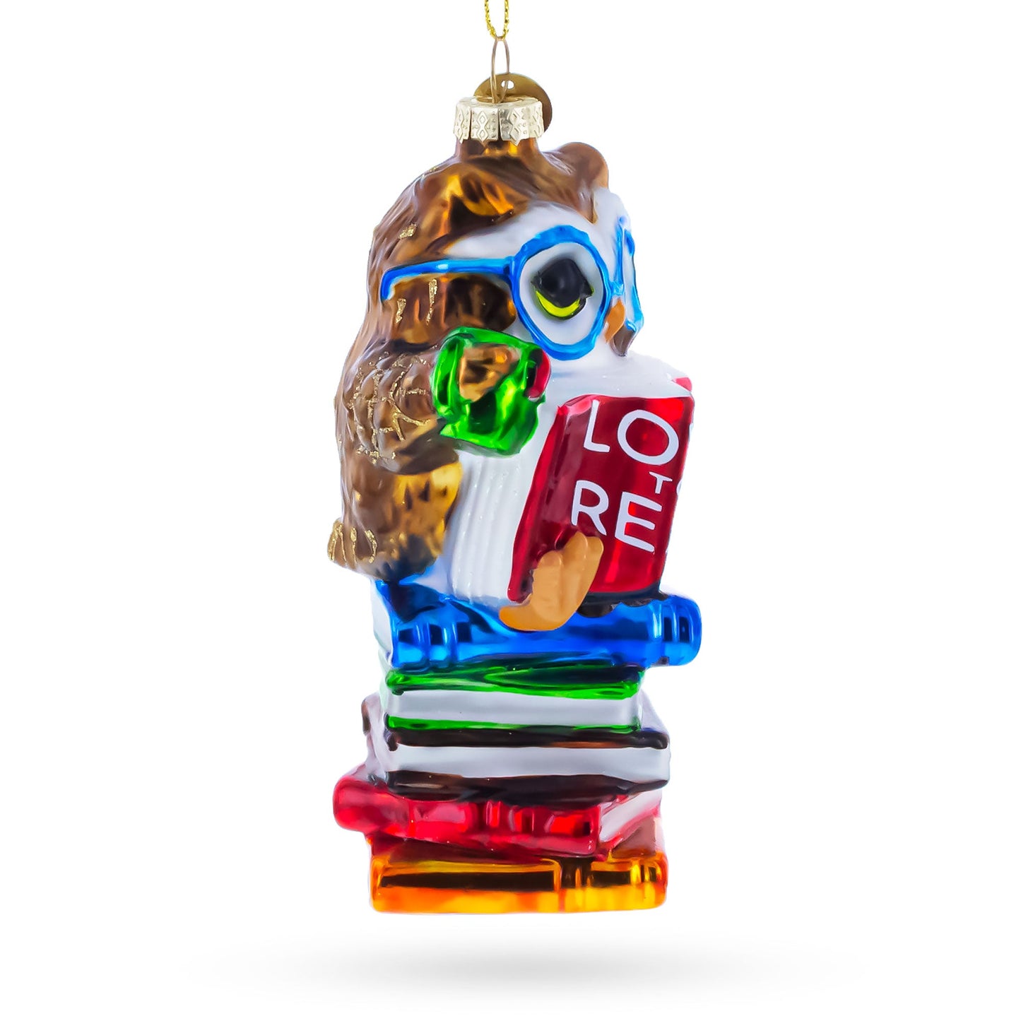 Love to Read Wise Owl with Books Glass Christmas Ornament