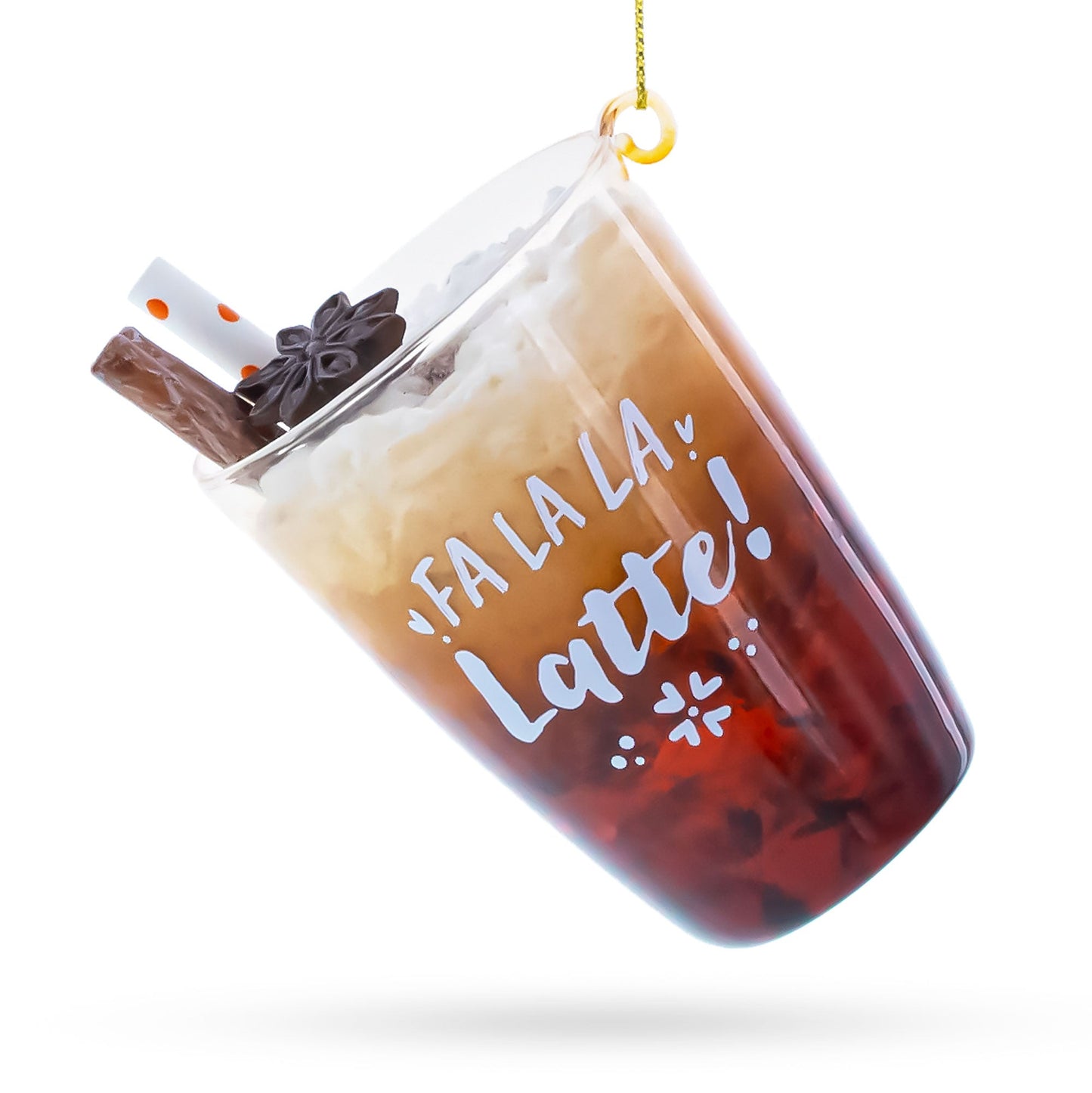 Whipped Latte Holiday Drink with Cinnamon Stick Glass Christmas Ornament