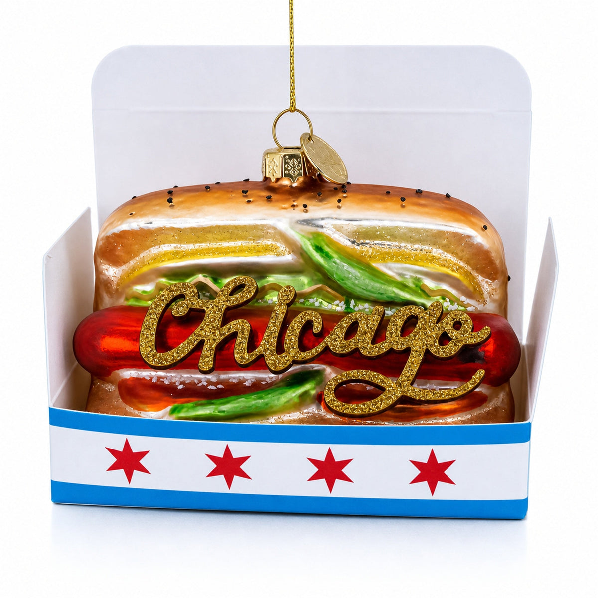 Chicago Style Hot Dog Glass Christmas Ornament