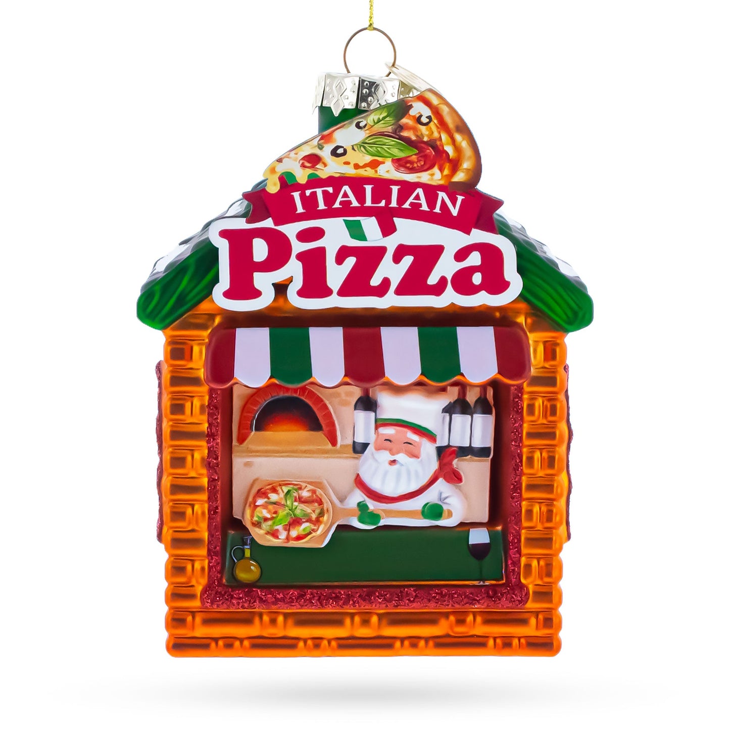 Italian Pizzeria with Santa Glass Christmas Ornament