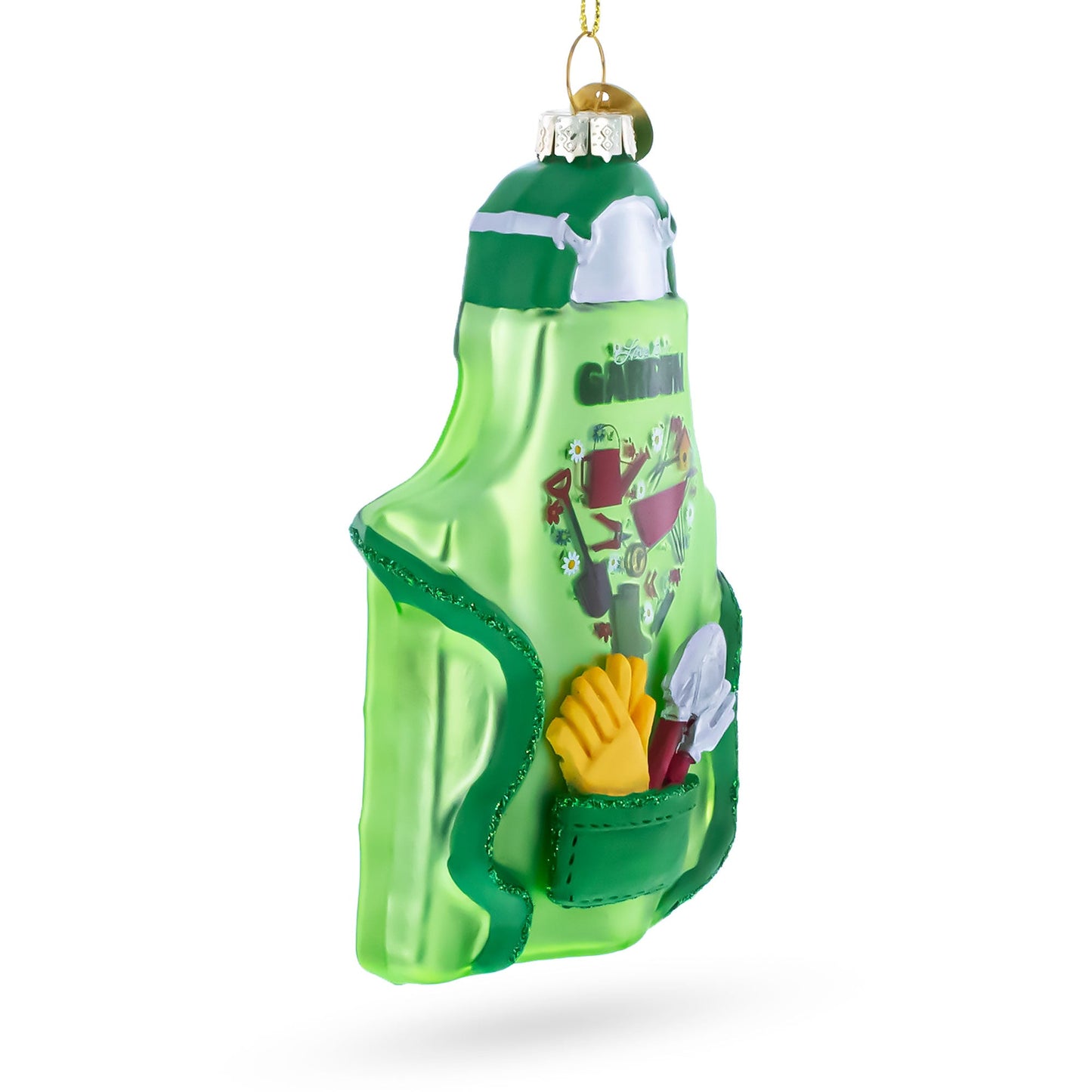 Gardener Apron with Tools Glass Christmas Ornament