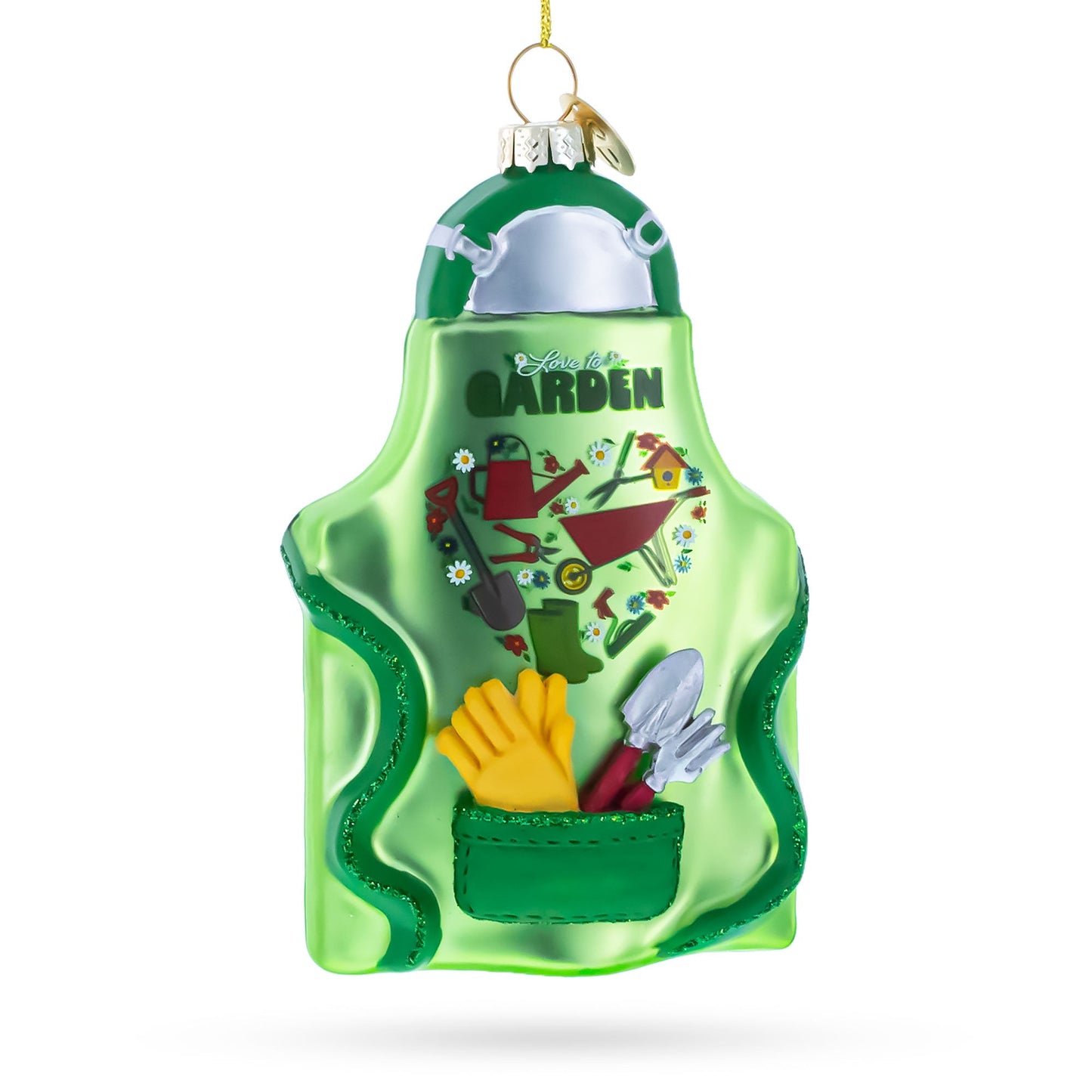 Gardener Apron with Tools Glass Christmas Ornament