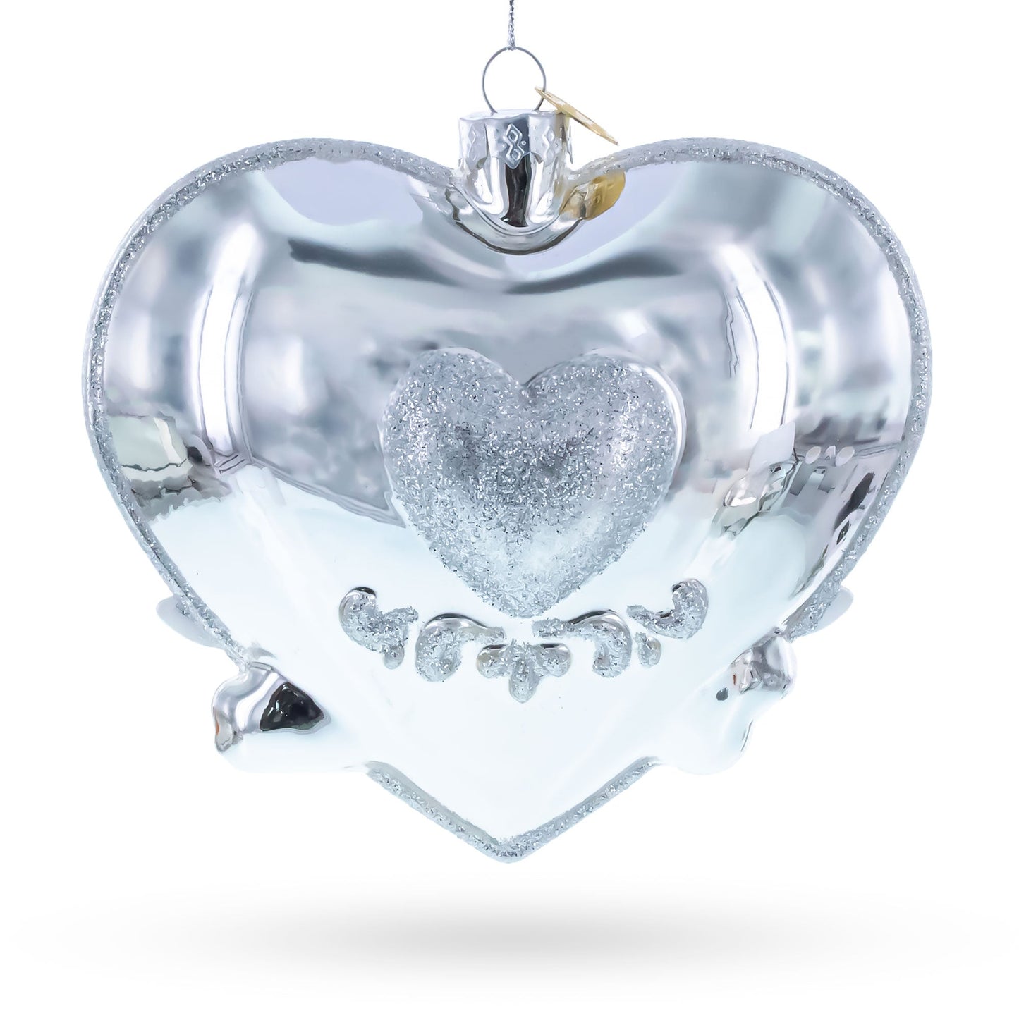 Our First Christmas Romantic Lovebirds Heart Glass Christmas Ornament