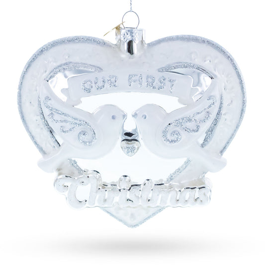 Our First Christmas Romantic Lovebirds Heart Glass Christmas Ornament