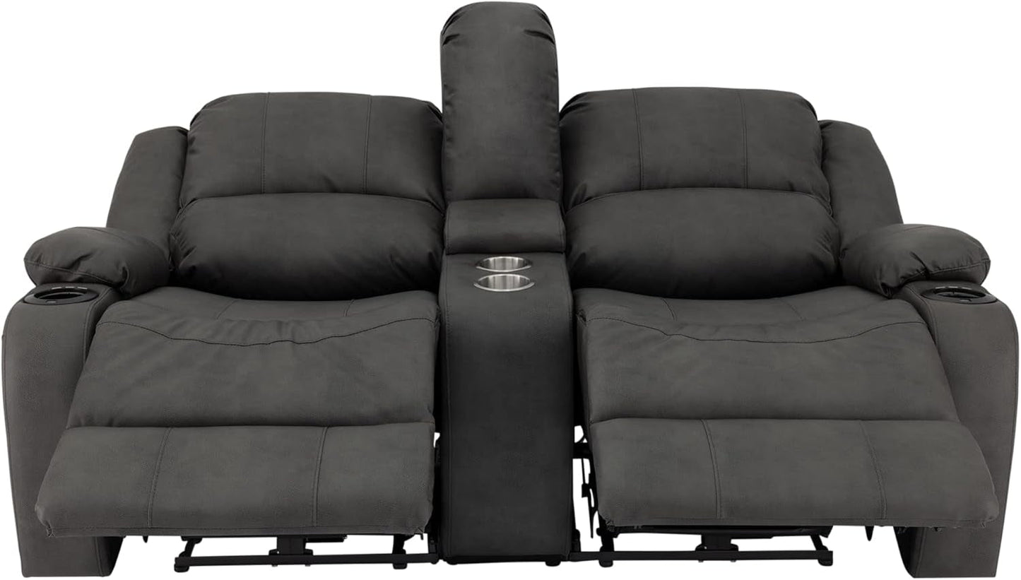 67 Inch Powered Wall Hugger Recliner Sofa Gunmetal Fabric