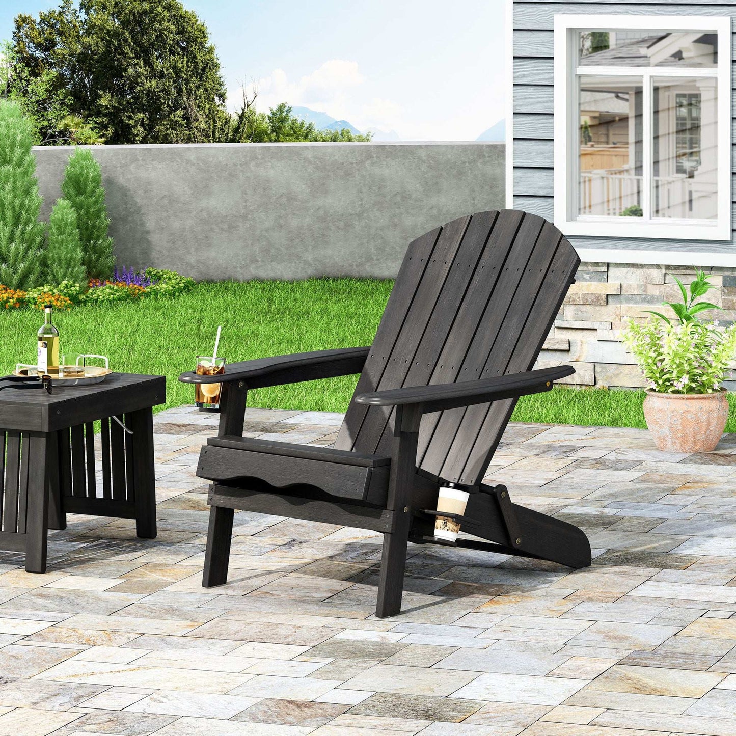 Zenithia Outdoor Foldable Adirondack Chair With 2 Cup Holders
