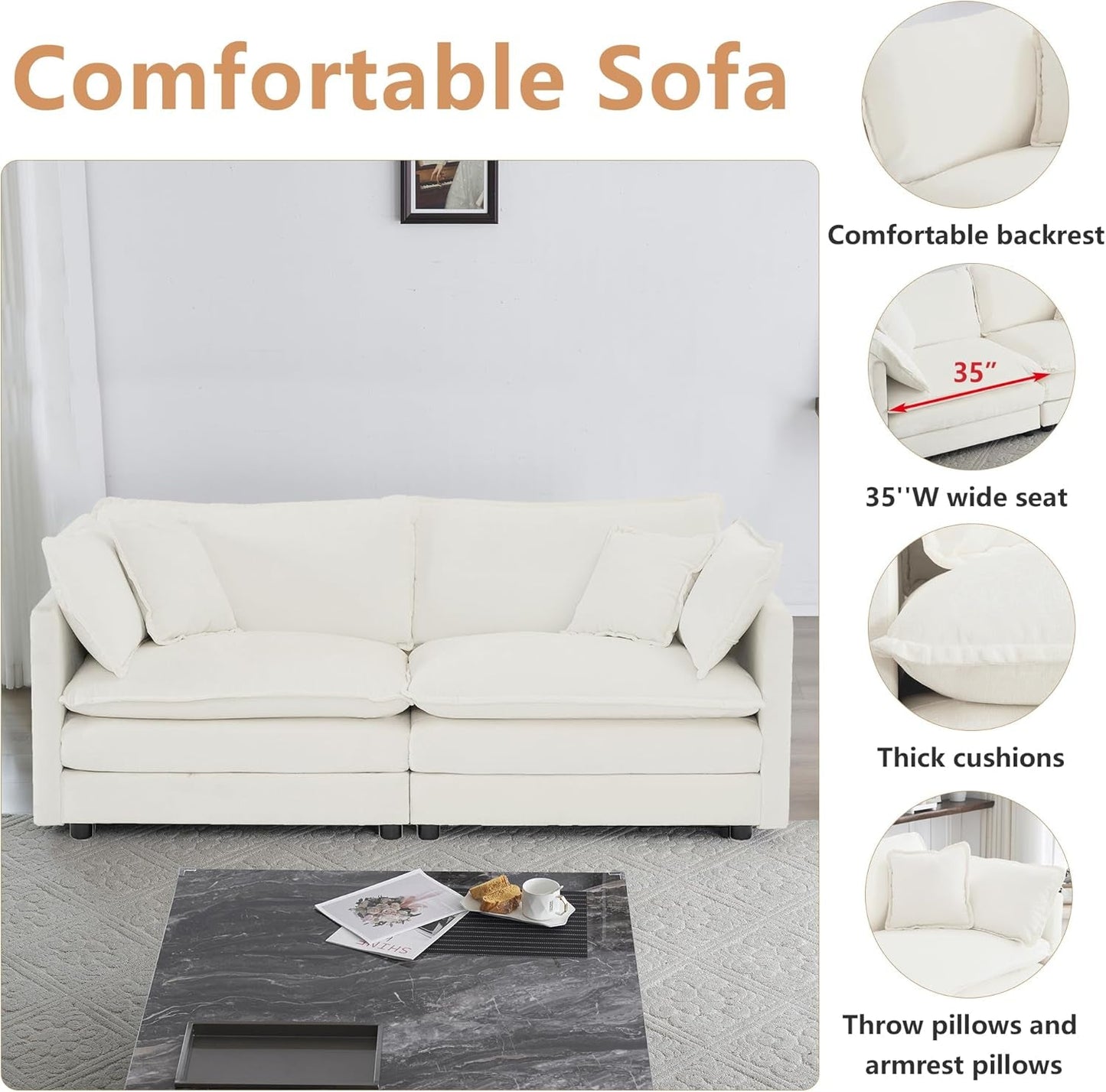 Beige 2 Piece Loveseat Armchair Set Chenille Upholstery