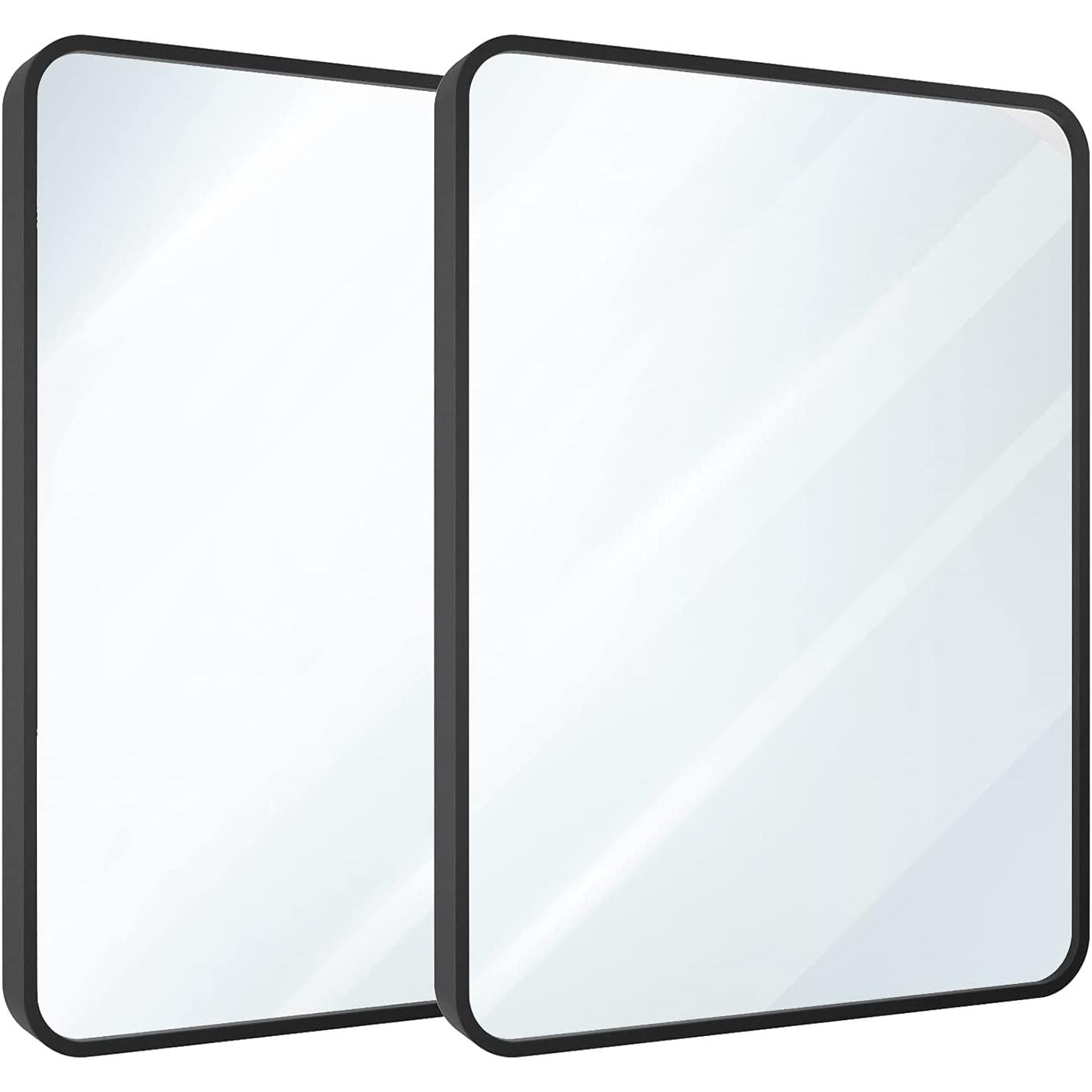 Set 2 Black Bathroom Mirrors 24x36 Inch Metal Frame Rectangle Vanity - elegant design for modern spaces.