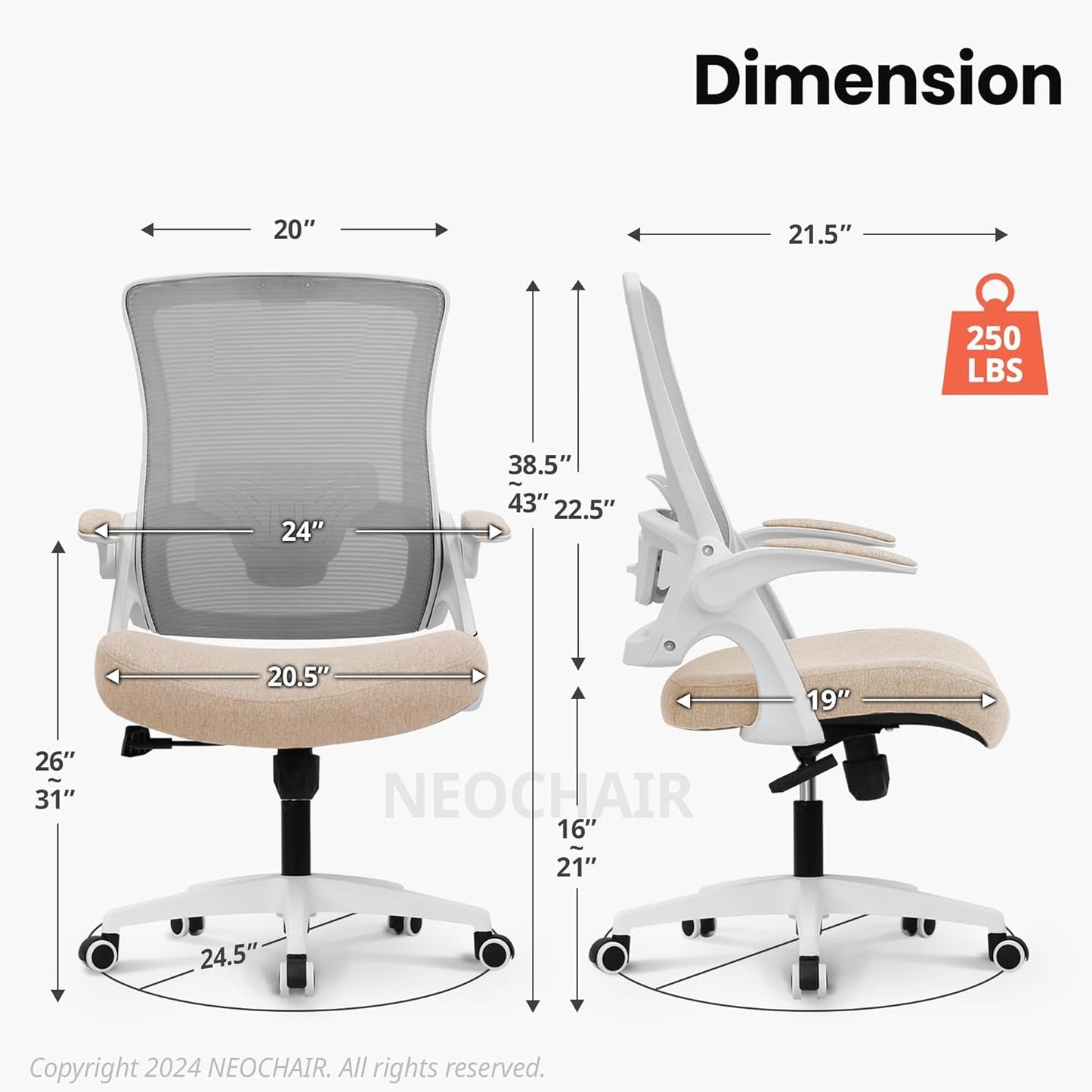 Beige High Back Mesh Office Chair With Adjustable Height And Ergonomic Design