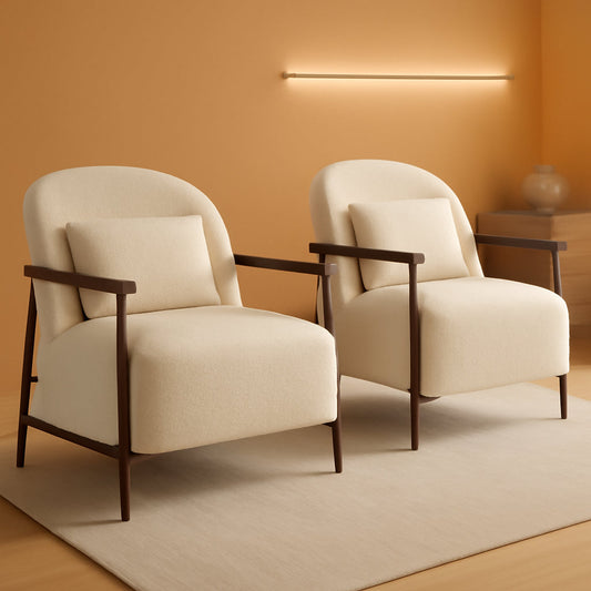 Ivory Faux Sherpa Armchair With Metallic Framework