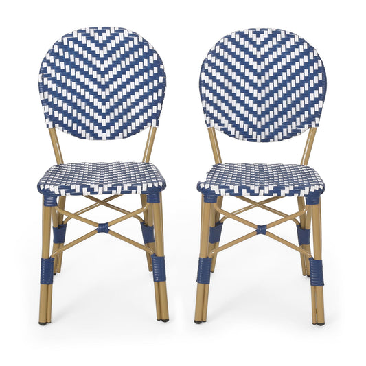 Outdoor Rattan and Aluminum French Armless Bistro Chairs Set - Navy Blue