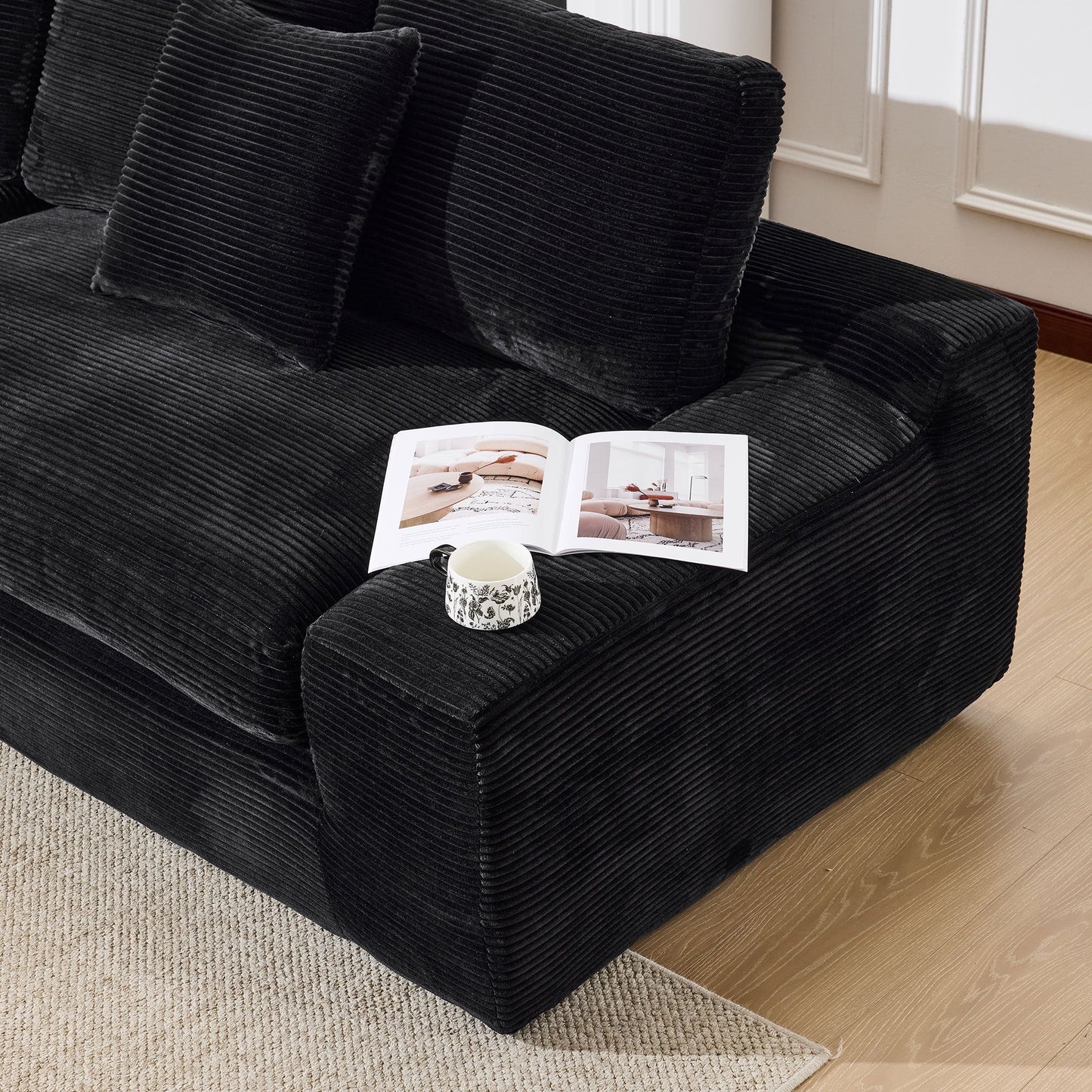 99*69' Modular Sectional Living Room Sofa Set, Modern Minimalist Style Couch, Upholstered Sleeper Sofa for Living Room, Bedroom, 2 PC Free Combination, Installation-free Sofa, L-Shape, Black