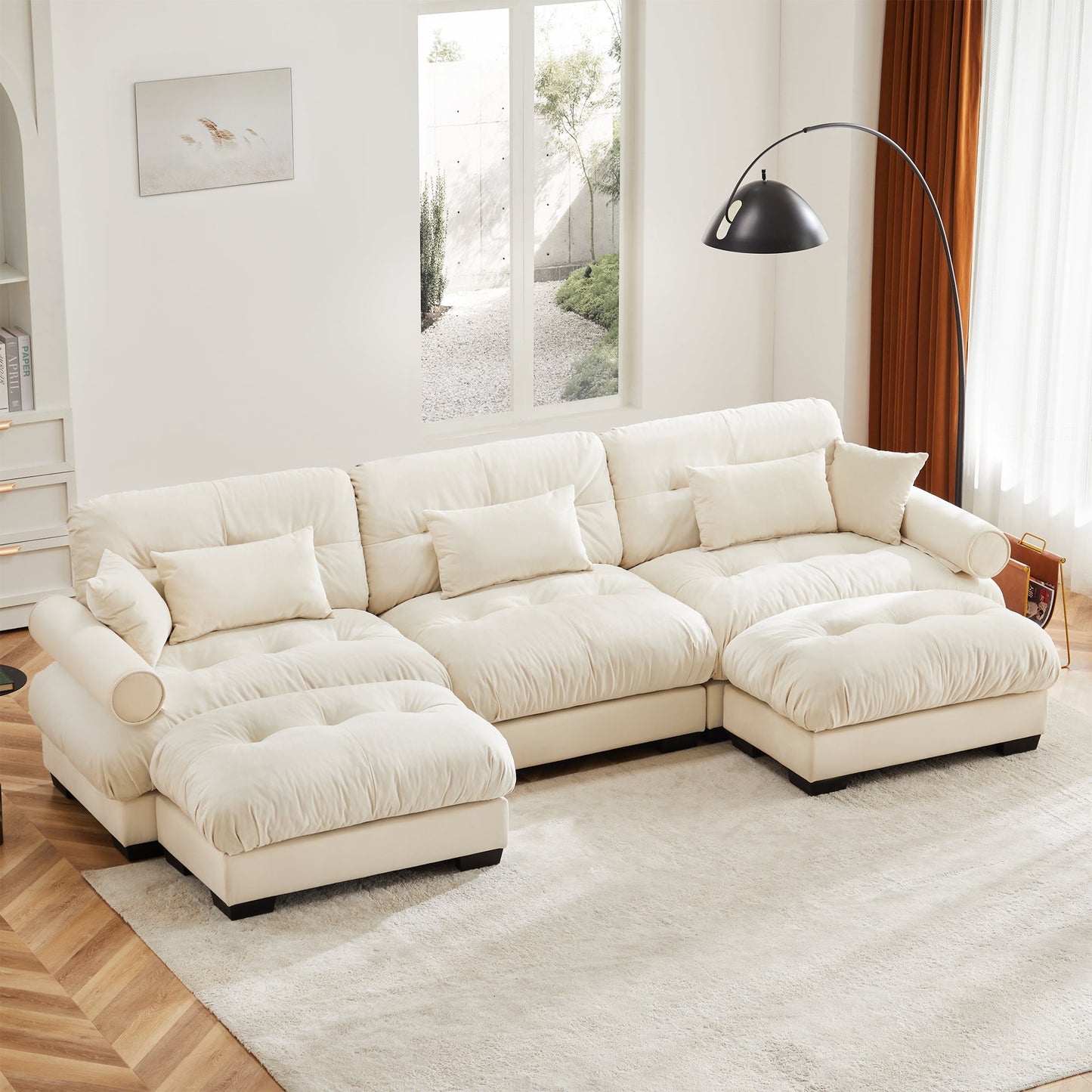 U Shape Modular Sectional Sofa Couch with Two Movable Ottomans