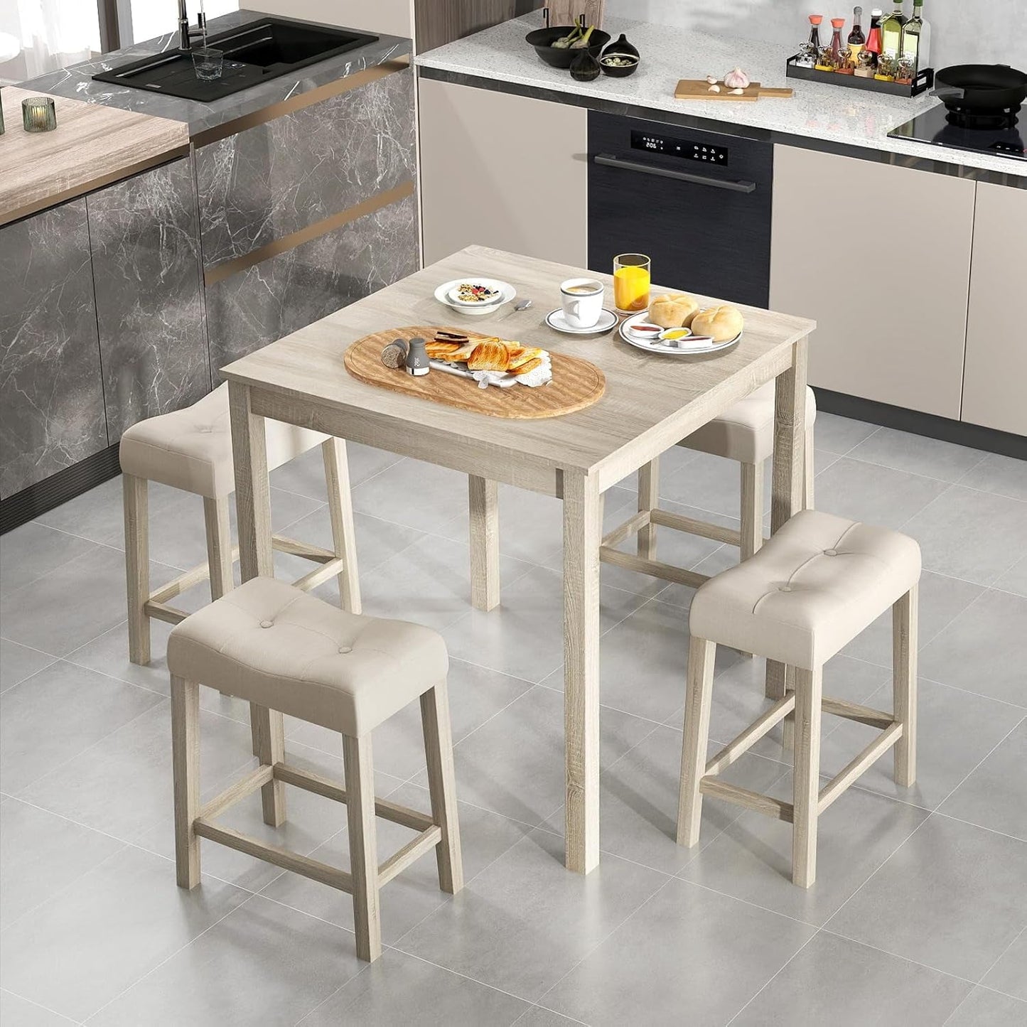 Bar Table Set Square Ultrasoft Cushioned Stools Space Saving