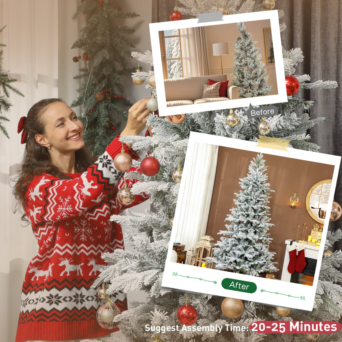 HOMCOM 7.5 ft Frosted Christmas Tree with Realistic Branches