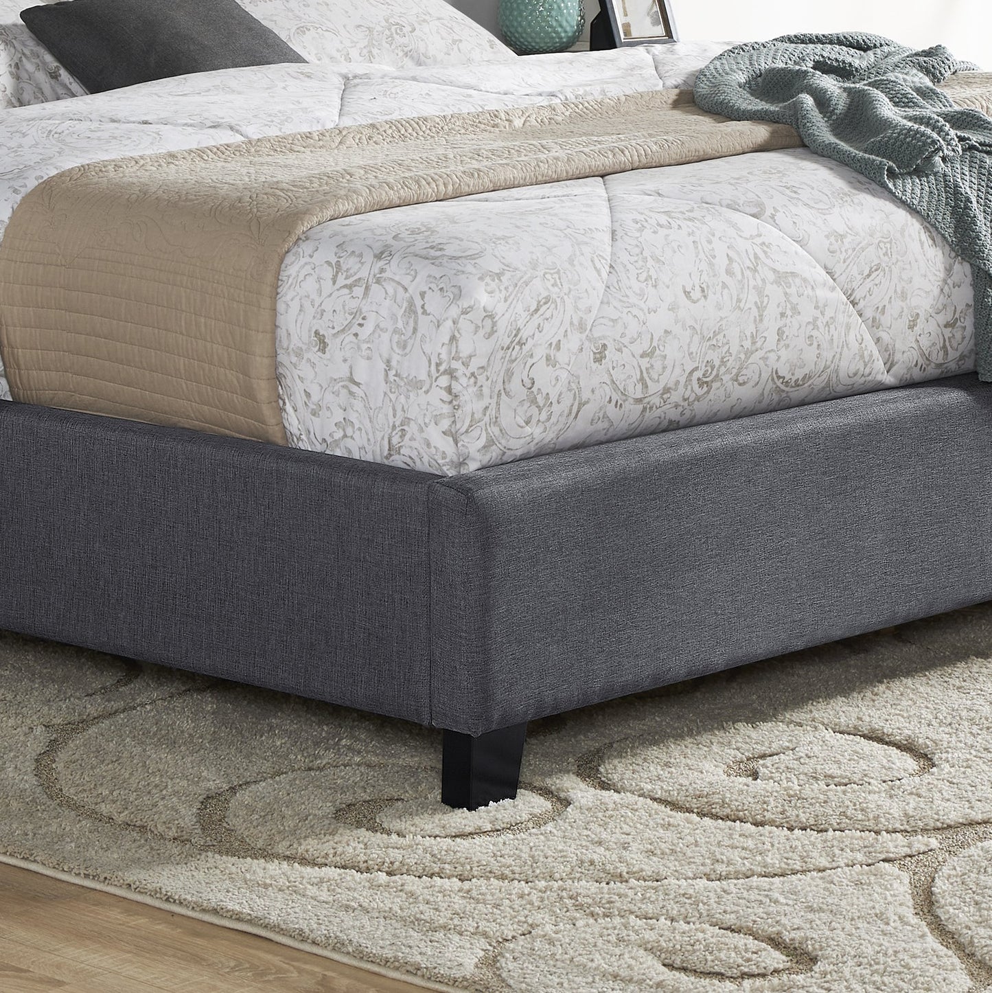 Belize 3-Piece Upholstered Bedroom Set, Tufted Wingback Bed with Two Gray Nightstands