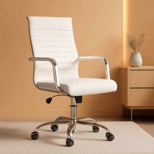White PU Leather Office Chair With Adjustable Armrests