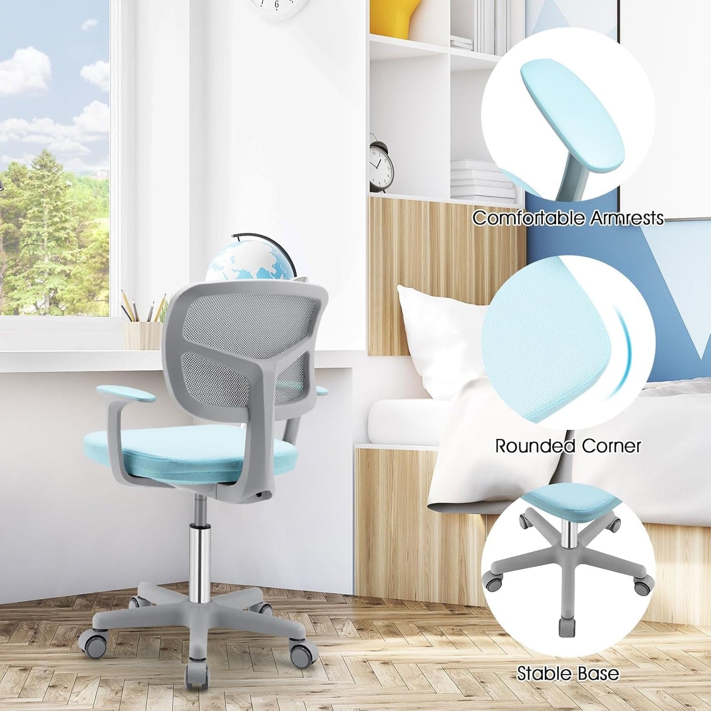 Ergonomic Kids Desk Chair With Lumbar Support Blue