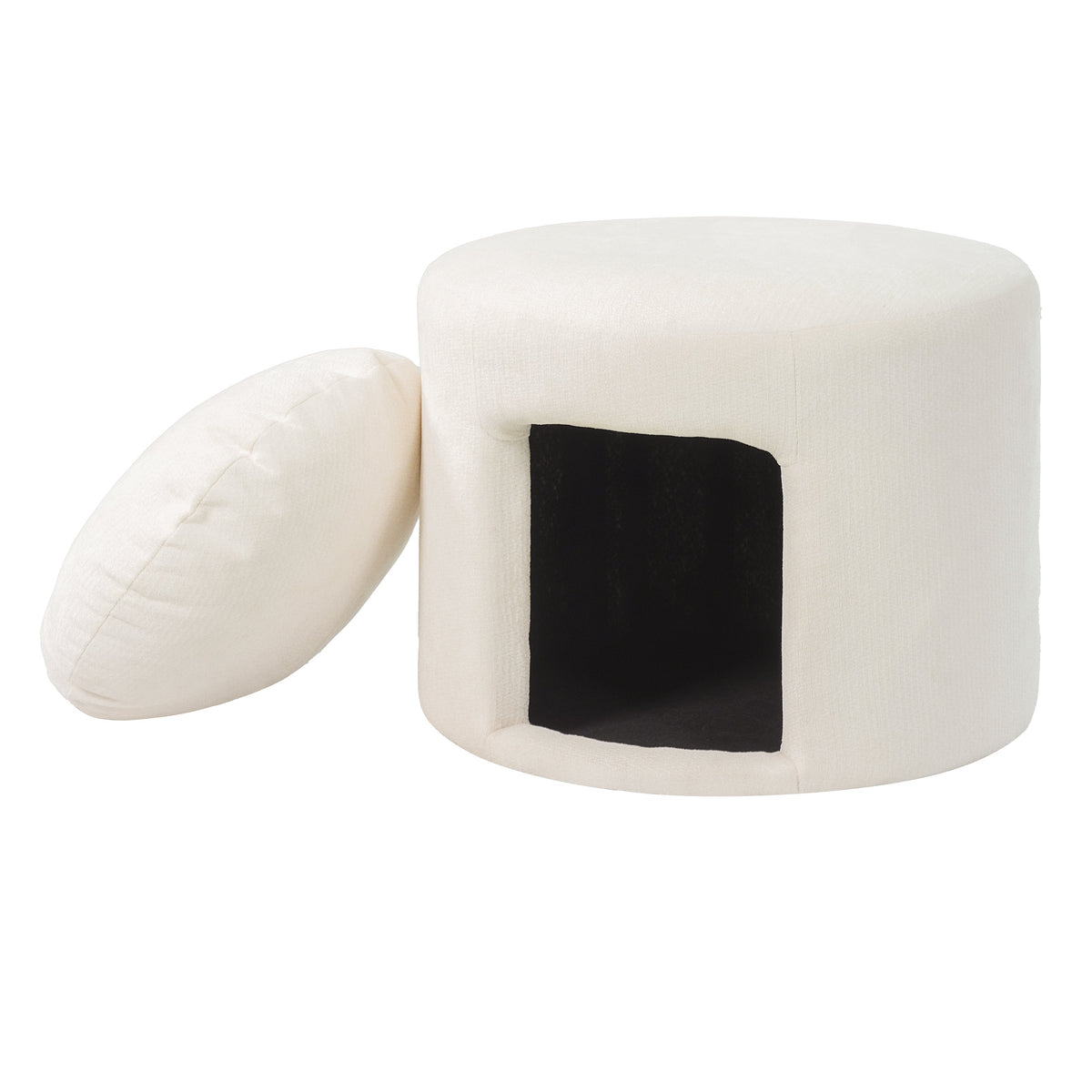 Beige Pet Friendly Ottoman with Removable Pet Cushion and Hidden Pet Nook