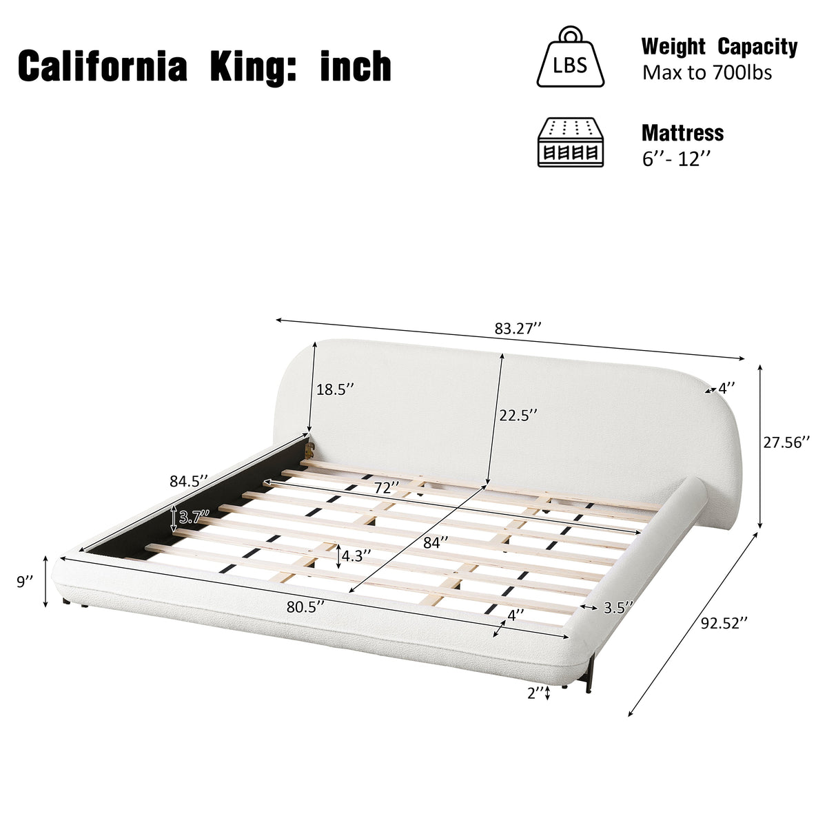California King Size Bed Frame with Boucle Fabric