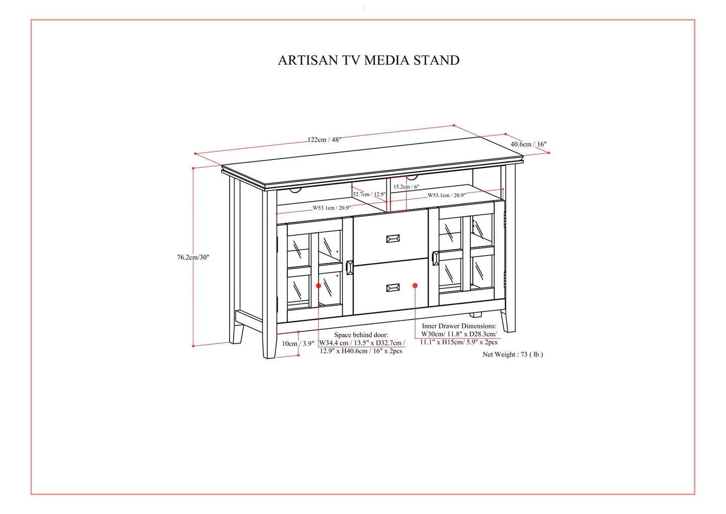 Artisan 48 Inch Wide Solid Wood TV Stand in Russet