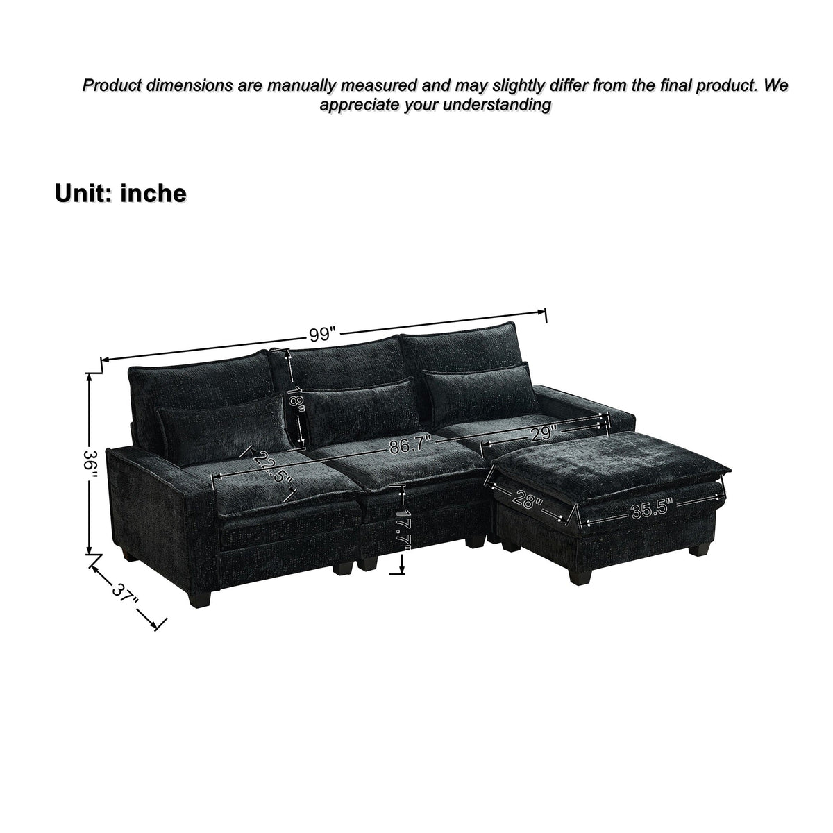 99'' Sectional Cloud Deep Seat Couch