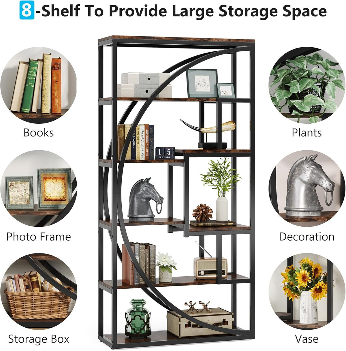 70.47" Height Industrial 5-Tier Rustic Bookcase
