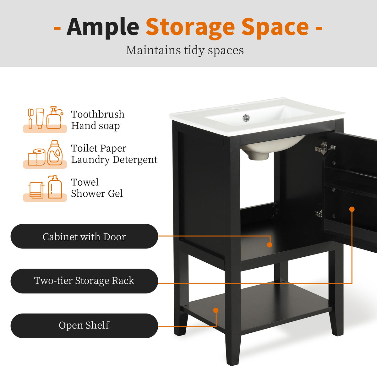 20" Bathroom Vanity with Sink - Black Cabinet