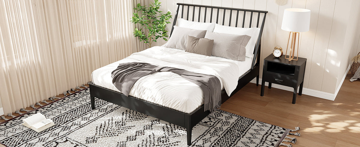 Solid Bamboo Wood Spindle Platform King Bed