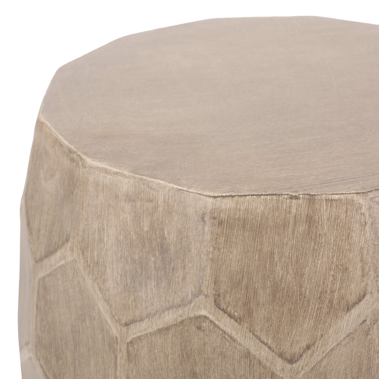Boho Outdoor Lightweight Concrete Side Table with Honeycomb Pattern in Natural Finish, Magnesium Oxide, 15.25 x 15.25 x 18.25 inches
