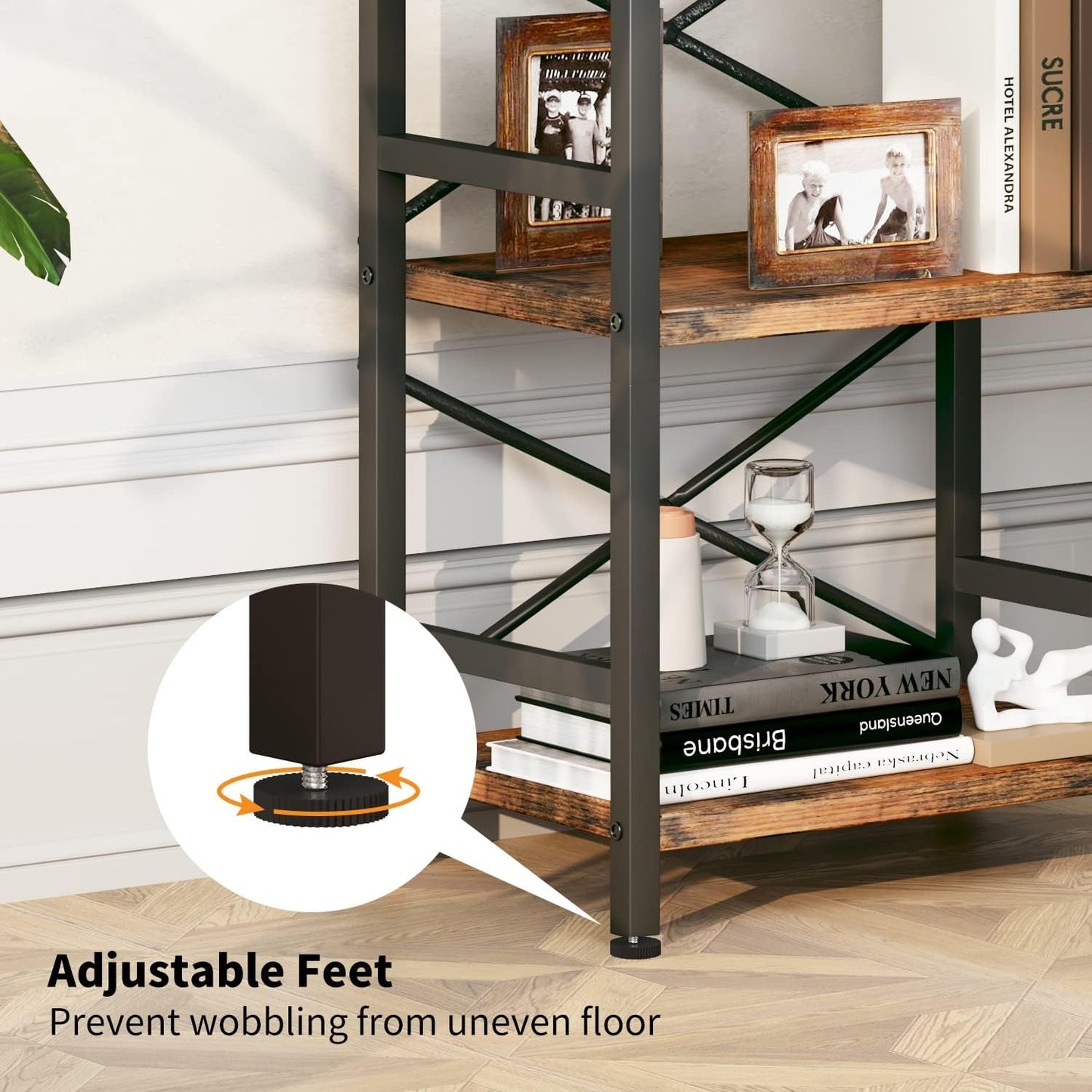 Rustic Brown 3 Tier Metal Bookshelf For Living Room