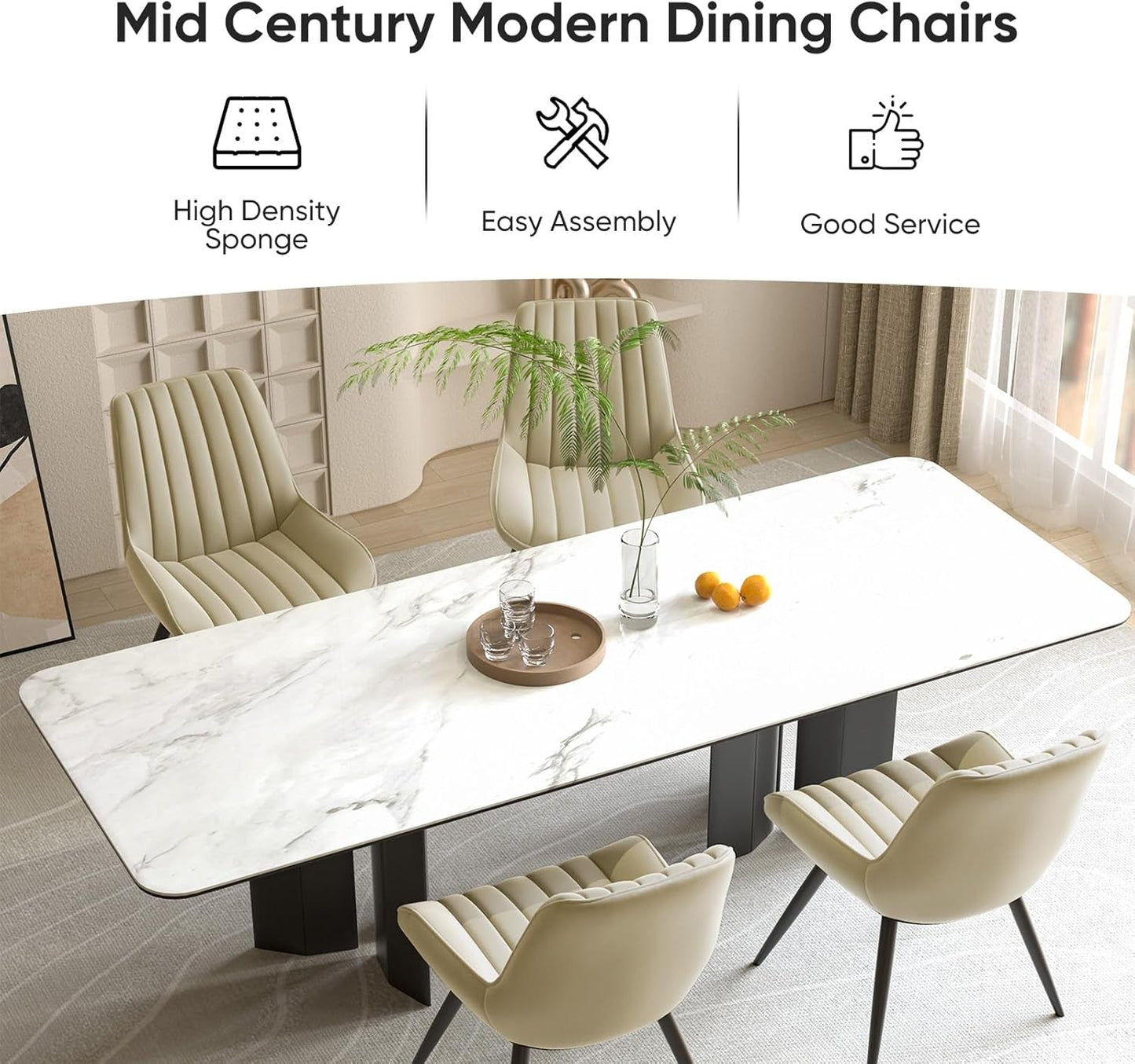 Khaki Dining Chairs Set Of 4 With Thick Cushions Metal Legs