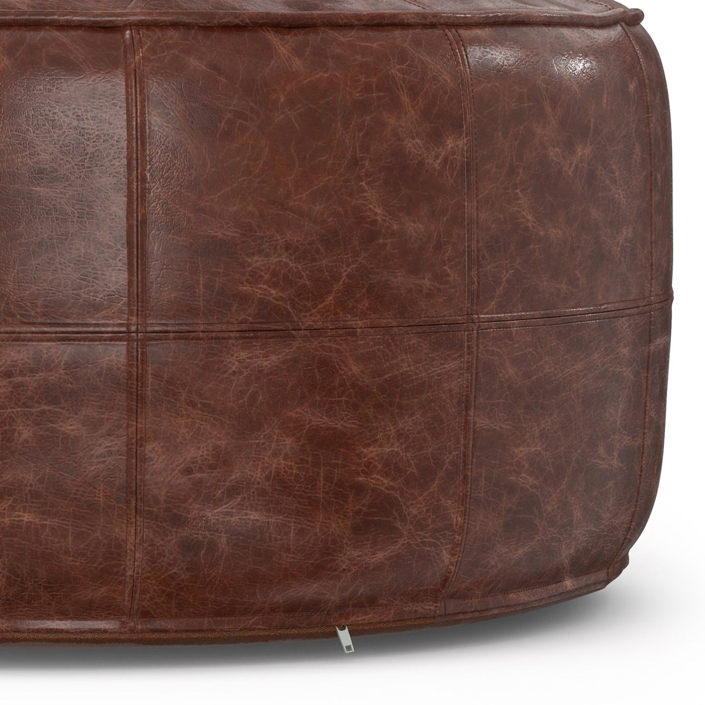 Connor 34" Round Coffee Table Pouf - Distressed Brown