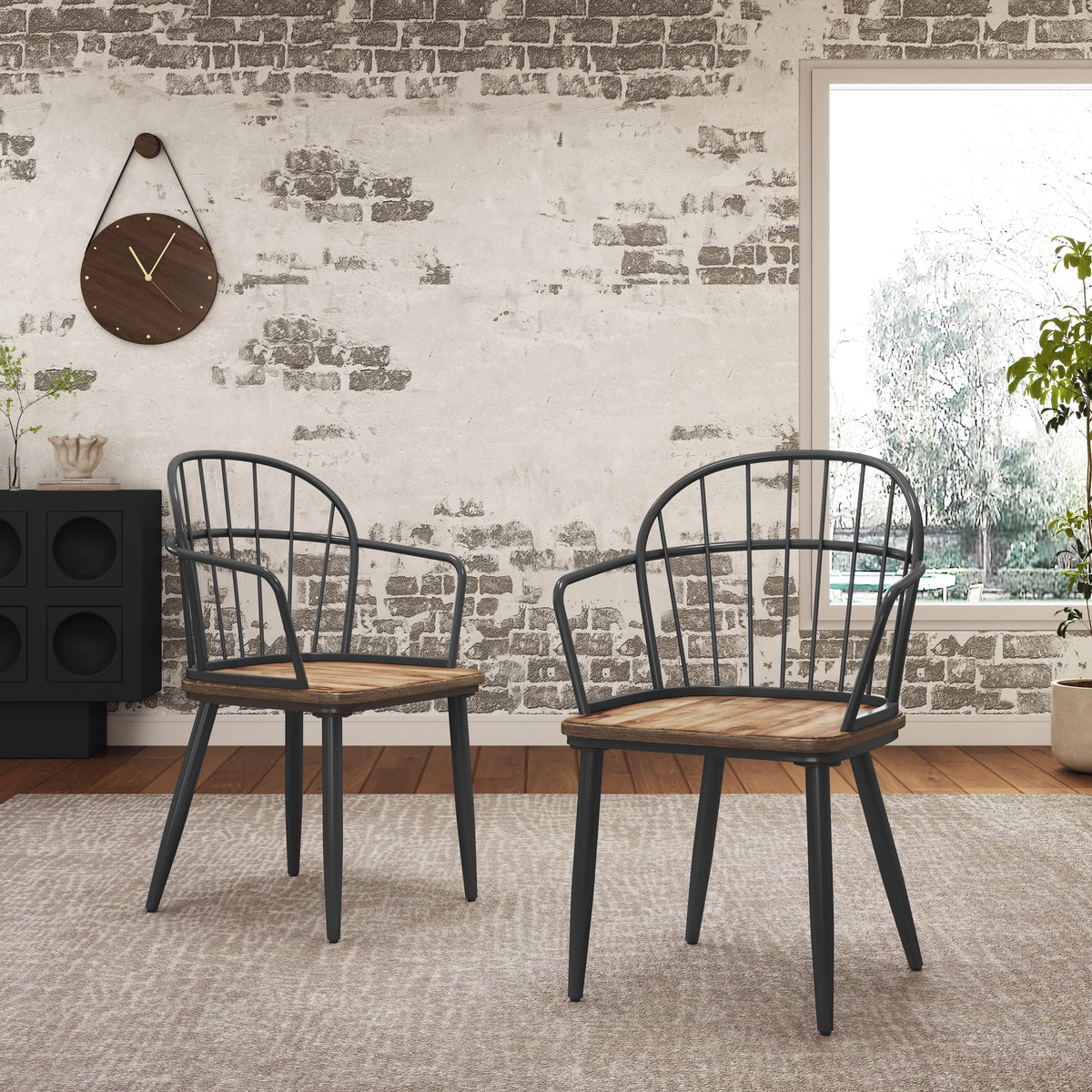 Indoor Dining Chair With Metal Legs (Set of 2), Light Birch
