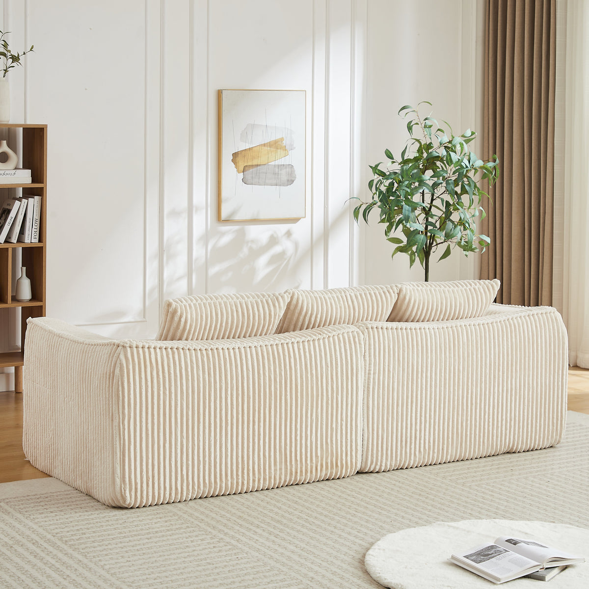 Minimalist 3-Seater Corduroy Sofa Featuring Curved Lines