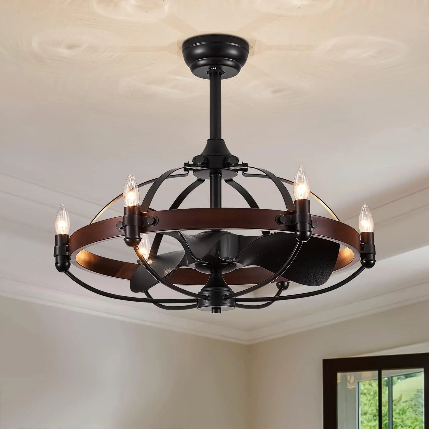 Farmhouse Caged Ceiling Fan Light Fixture