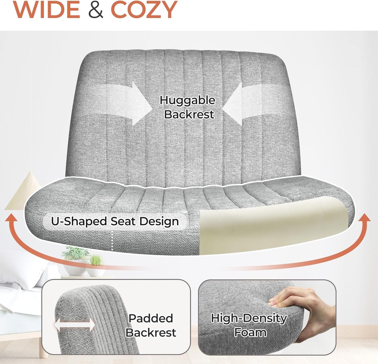 Cross Legged Office Chair Grey Wide Seat Adjustable Height