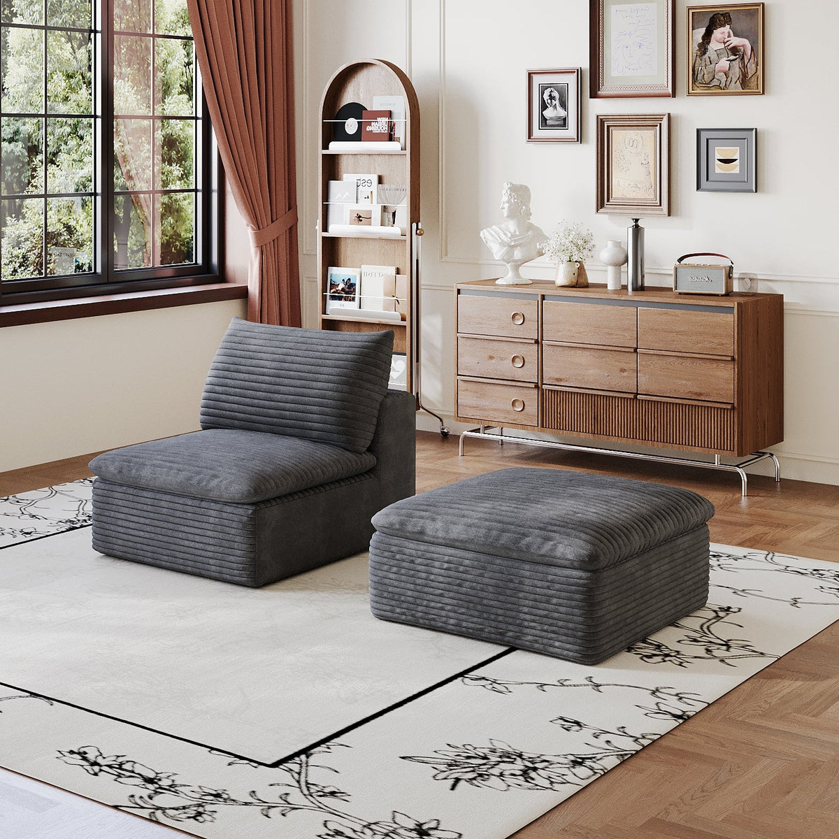 1 Middle Seat and Ottoman in Dark
