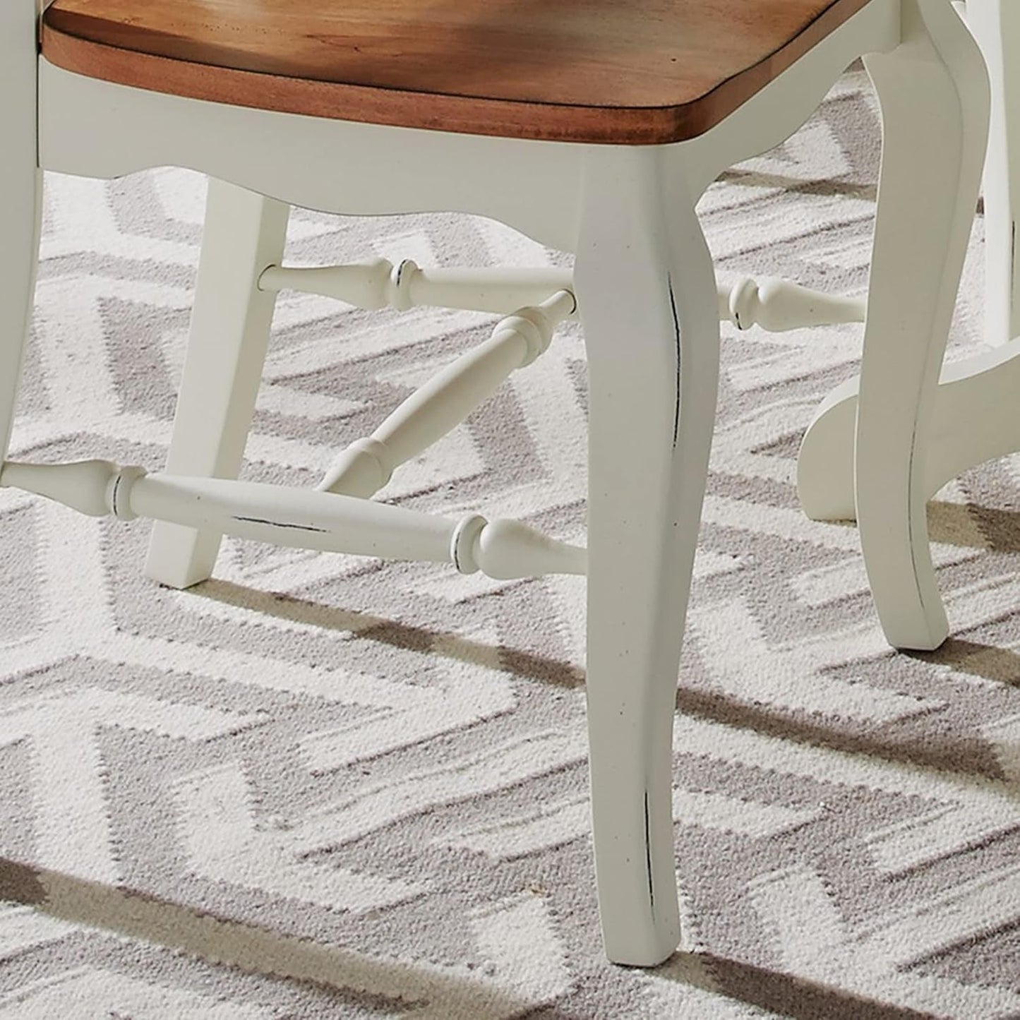 French Countryside Oak And White Pair Of Dining Chairs With Distressed Finish