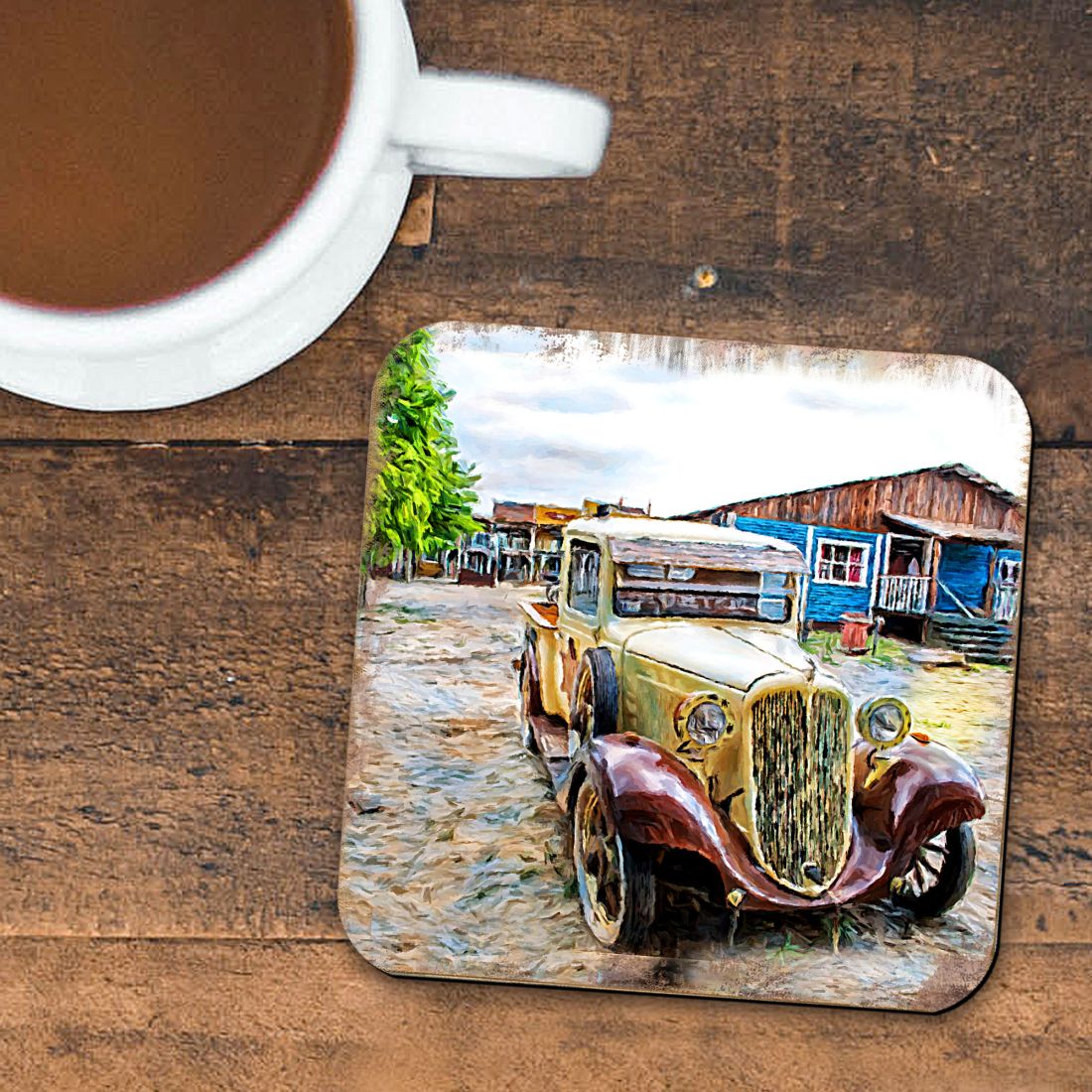 Car Coastal Wooden Cork Coasters Gift Set of 4 by Nature Wonders - Coastal Sea-Life Decor - 95353C-S4