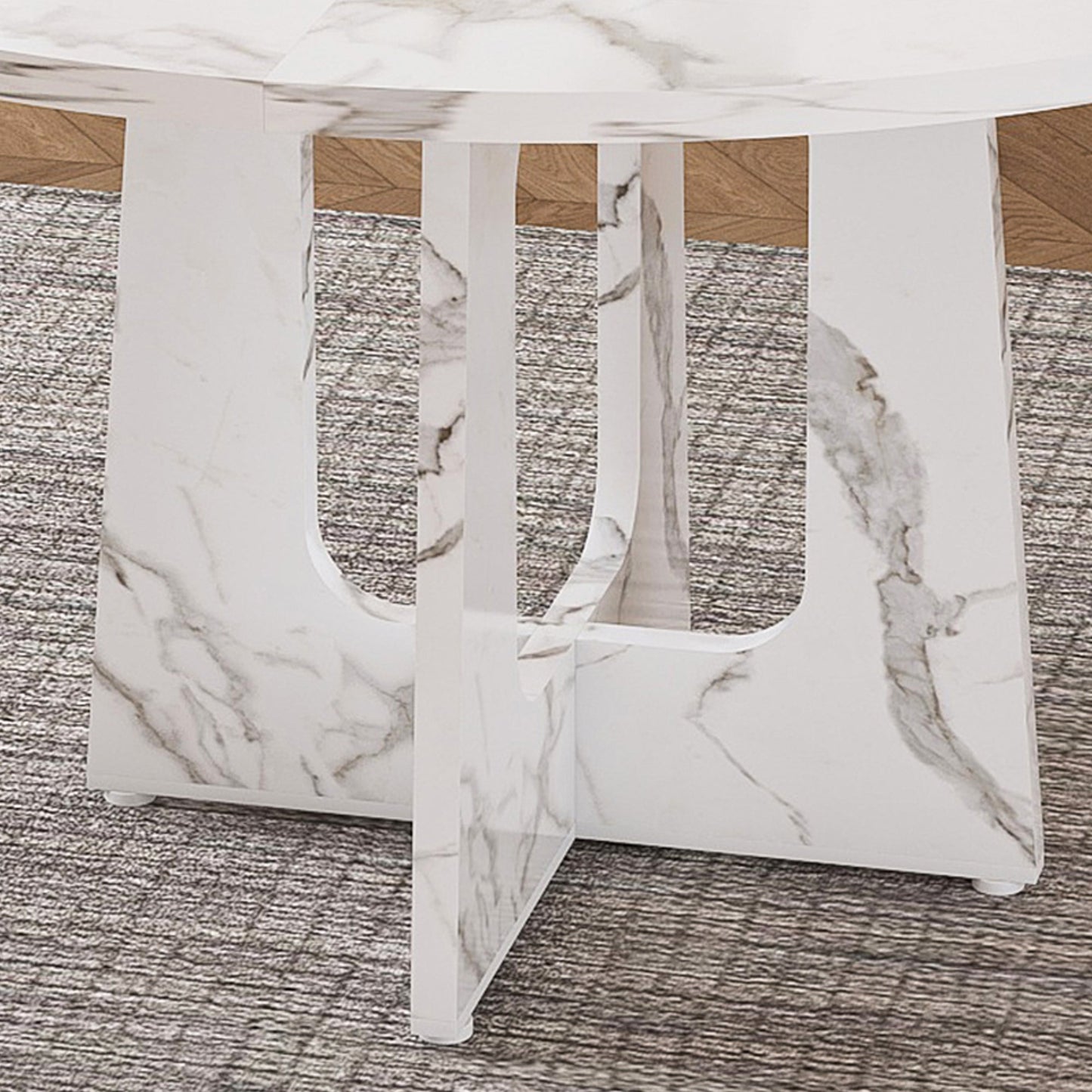 47.24" Round Dining Table for 4 - Farmhouse MDF Table with Marble