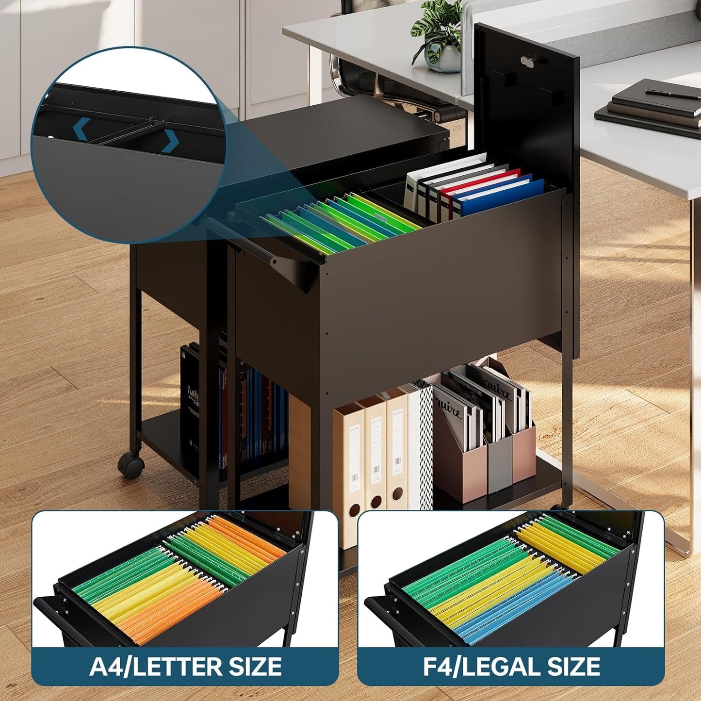 Locking Rolling File Cabinet With Hanging Folders On Wheels