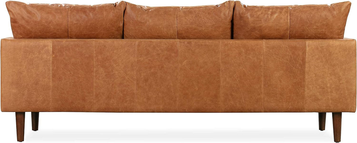 Girona 88 Inch Leather Sofa Cognac Tan With Tufted Back