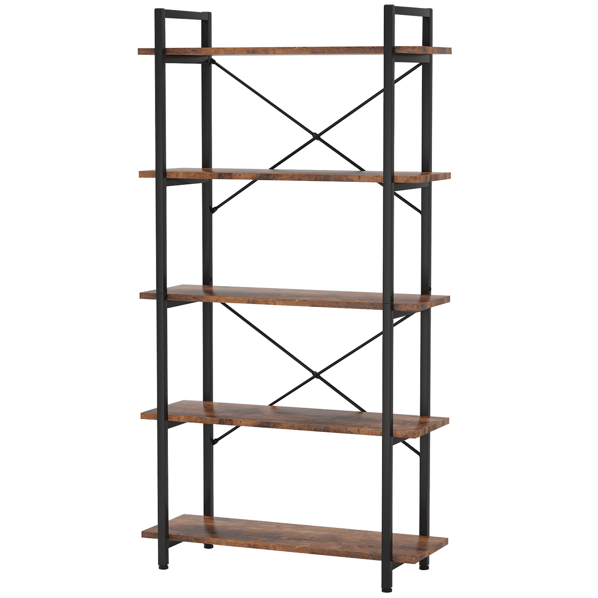 63" Tall 5-Tier Rustic Brown Industrial Bookshelf