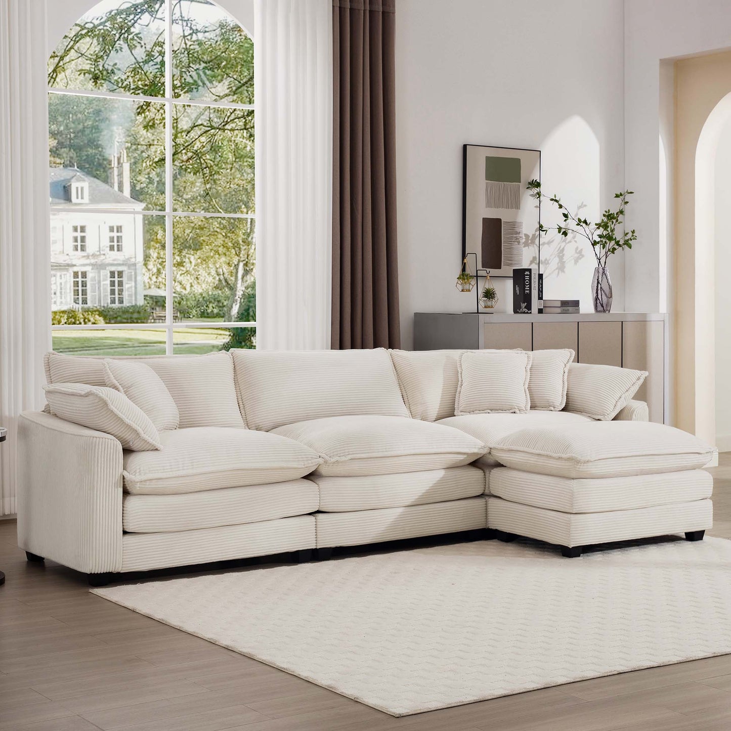 Modular Deep Seat 3-Seat Sofa Couch with Ottoman