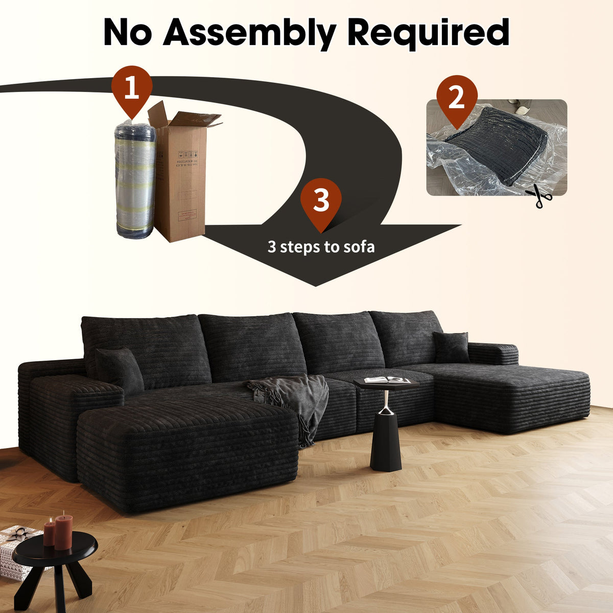 135" Cloud Sectional Sofa with Ottoman