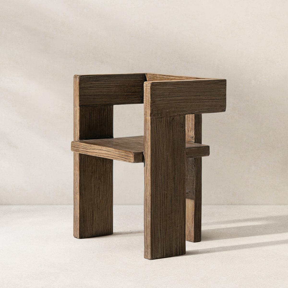 Avenel Solid Reclaimed Elm Sculptural Block Accent Chair
