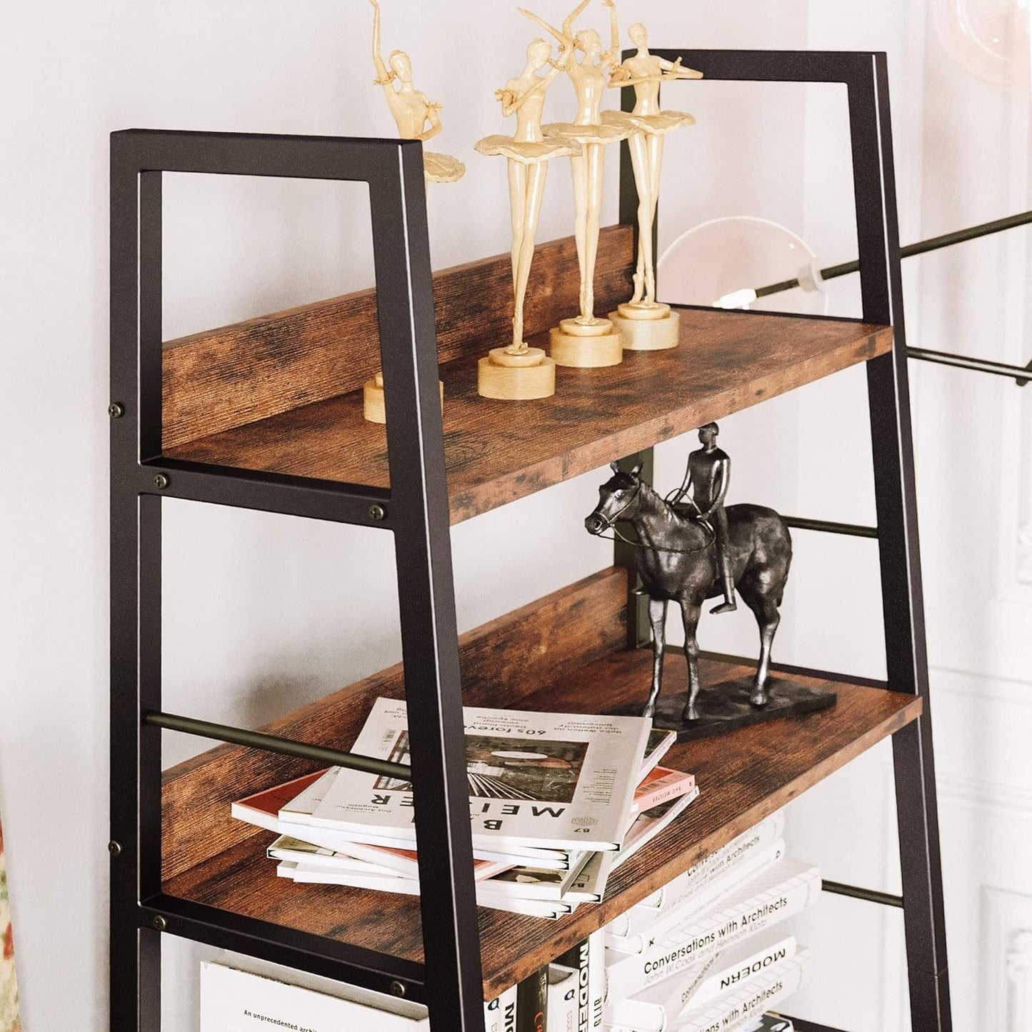 Industrial Ladder Shelf 5 Tier Bookshelf Rustic Brown