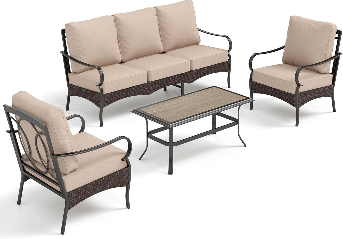 Outdoor Patio Conversation Set Wicker Waterproof Cushions